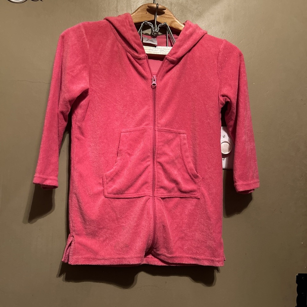 Lily & Dan Kids Size M 8/10 Pink Hooded Striped Terrycloth Swim Coverup Dress